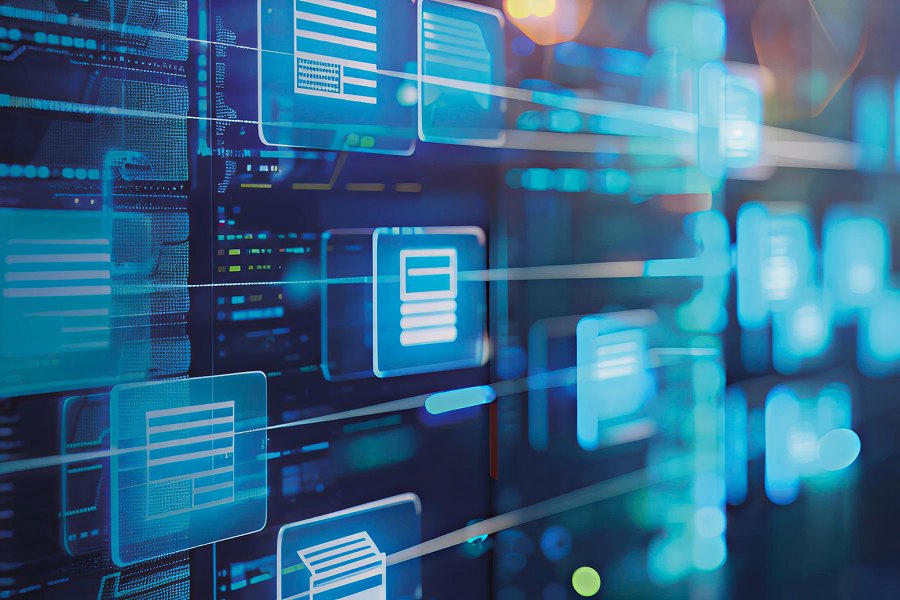 ChatGPT said: A digital-abstract image showing glowing, translucent file and data icons floating over a blurred server rack background—symbolizing modern IT infrastructure and data flow in a secure tech environment.
