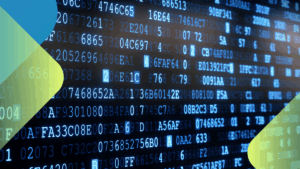 Abstract digital background with glowing numbers and code, symbolizing cybersecurity and data protection in IT Infrastructure.
